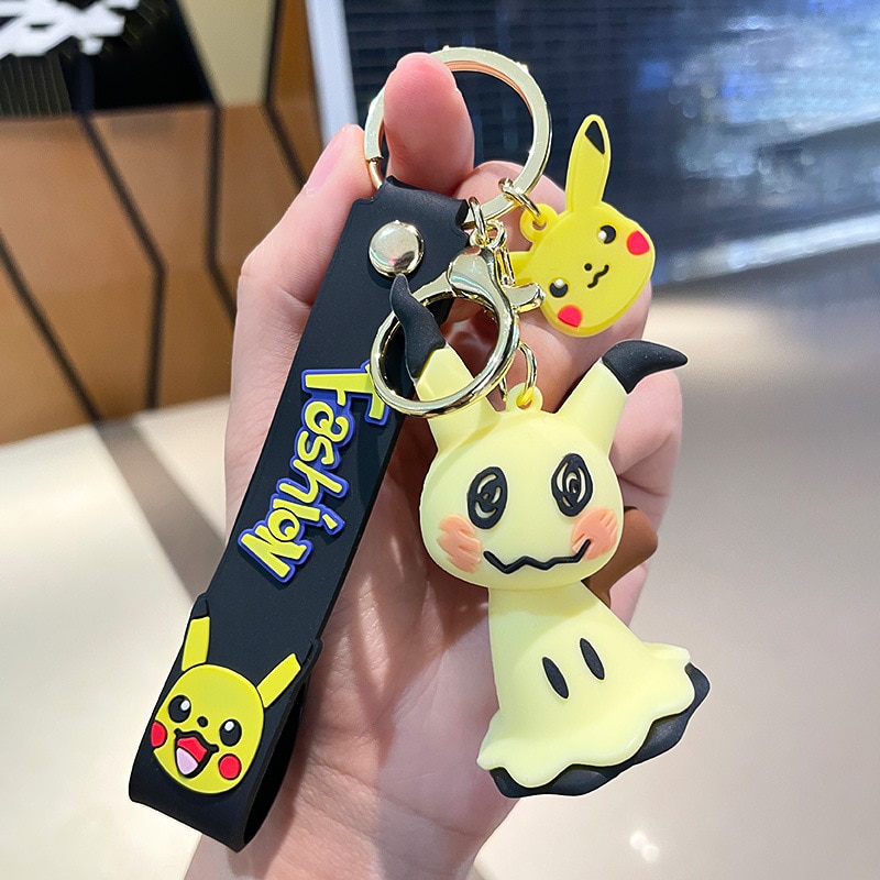 Pokemon Anime Mimikyu Pikachu Keychains Raichu Togedemaru Key Chain PVC Figures Pendant Charmander Key Ring Kids - Mimikyu Plush