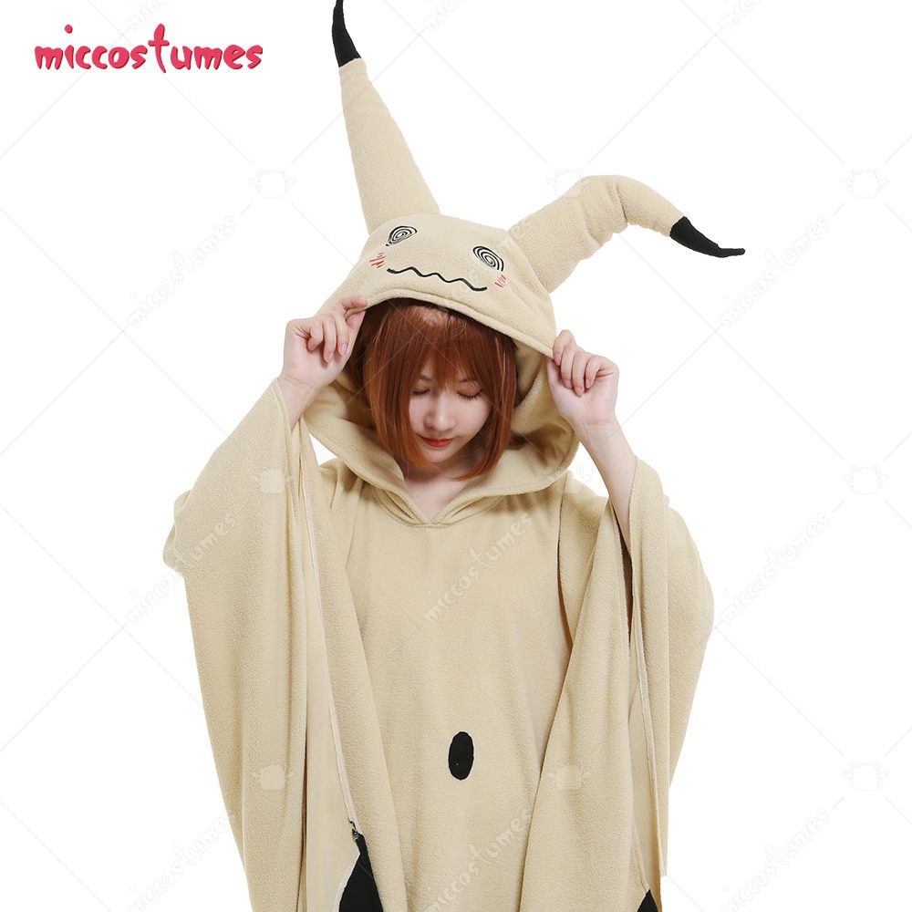 Adult Anime kawaii Onesie Kigurumi Mimikyu Cosplay Costume Cute Hooded Blanket Home Wear Cape Cloak with 2 - Mimikyu Plush